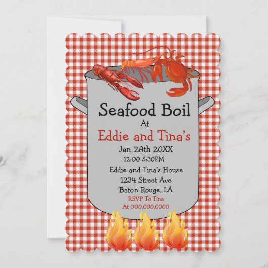 Seafood Boil Red Gingham Einladung (Vorderseite)