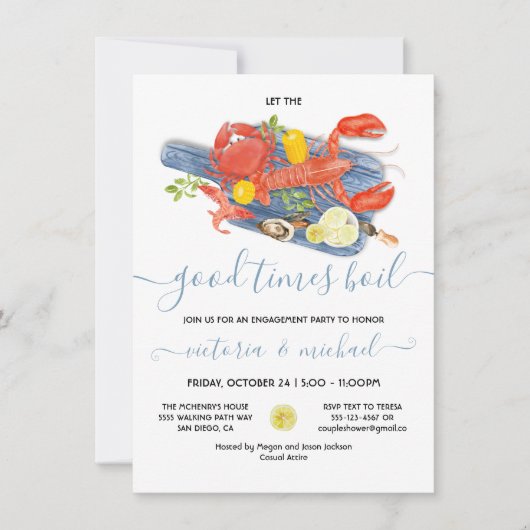 Seafood Boil Verlobung Probe Abendessen Party Einladung (Vorderseite)