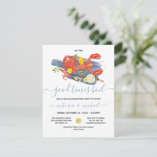 Seafood Boil Verlobung Probe Abendessen Party Einladung (Stehend Vorderseite)