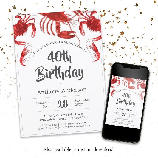 Seafood Booking Red White Custom Birthday Party Einladung