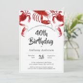 Seafood Booking Red White Custom Birthday Party Einladung (Stehend Vorderseite)