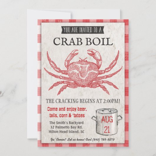 Seafood Crab Boil Einladung (Vorderseite)