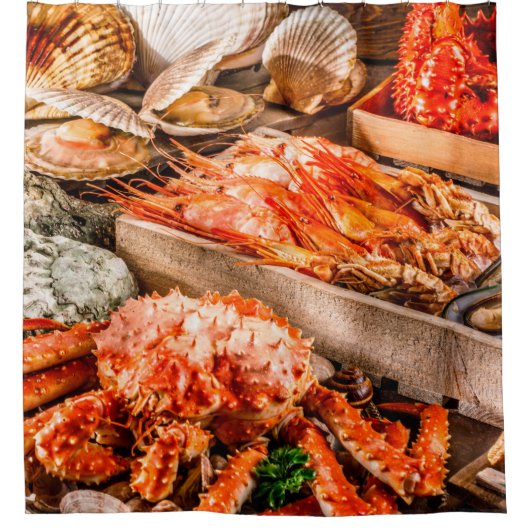 Seafood cuisine plate as an ocean gourmet dinner b duschvorhang (Vorderseite)
