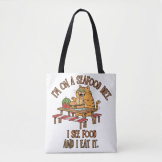 Seafood Diet Joke – Hungry Cat with Hot Dog Tasche