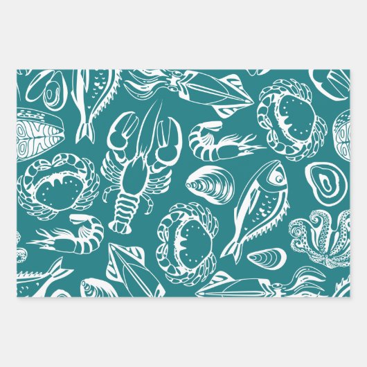 Seafood Lover Pattern Geschenkpapier Set (Vorderseite 3)