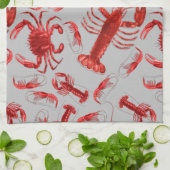Seafood Muster Light Grau Rustic Crawfish Hummer Geschirrtuch (Gefaltet)