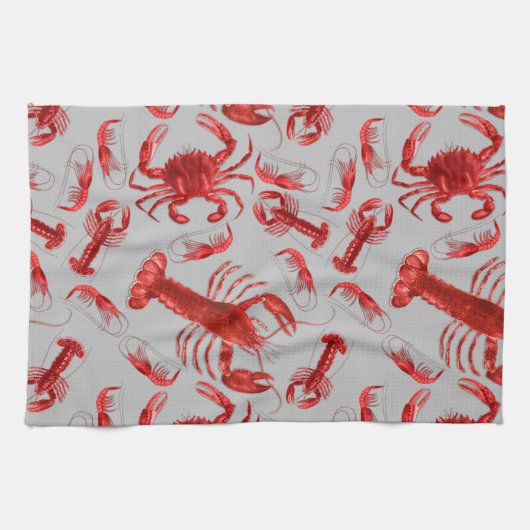 Seafood Muster Light Grau Rustic Crawfish Hummer Geschirrtuch (Horizontal)