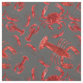 Seafood Pattern Crawfish Hummer Rustikal Dunkelgra Stoff (Nahaufnahme)