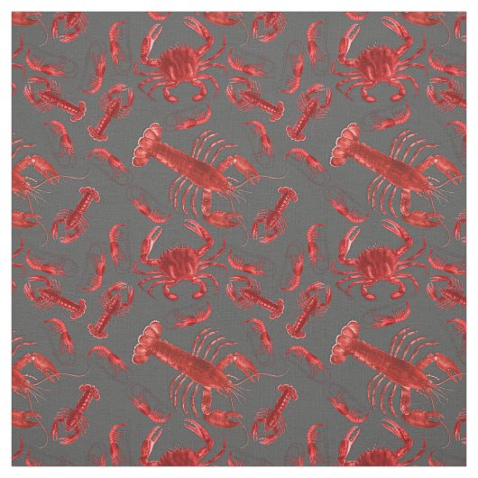 Seafood Pattern Crawfish Hummer Rustikal Dunkelgra Stoff (Muster)