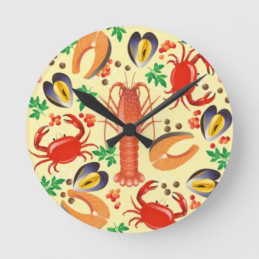Seafood Pattern Runde Wanduhr (Vorderseite)