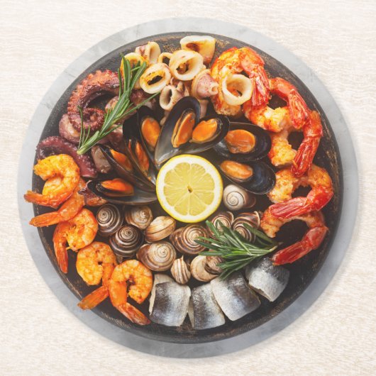 Seafood Platter Runder Pappuntersetzer (Vorderseite)