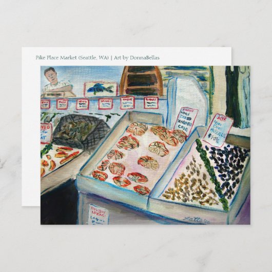Seafood Sale Postcard (Pike Place Seattle) Postkarte (Vorne/Hinten)