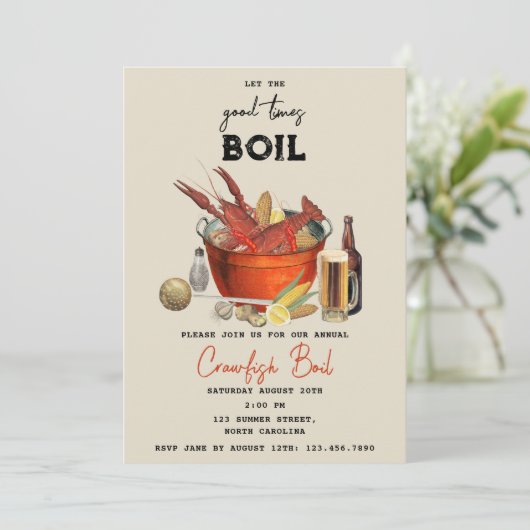Seafood Summer Annual Crawfish Boil Party Einladung (Stehend Vorderseite)