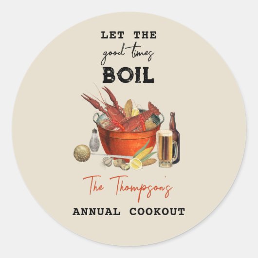 Seafood Summer Annual Crawfish Boil Party Runder Aufkleber (Vorderseite)