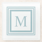 Seaglass and white  square border monogram glasuntersetzer (Vorderseite)