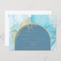 Seaglass INK Aquamarin Aqua Blue Gold Wedding RSVP