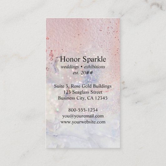 Seaglass Marble Sparkle Rose Gold Wasserfarbe Visitenkarte (Rückseite)