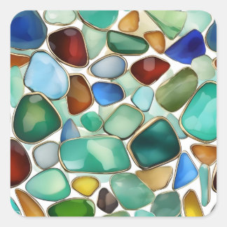 Seaglass Sammlung für Schmuck. Quadratischer Aufkleber