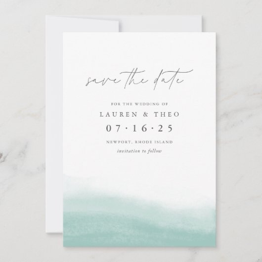Seaglass Tides Elegantes Einfaches Küstenwasser Save The Date (Vorderseite)