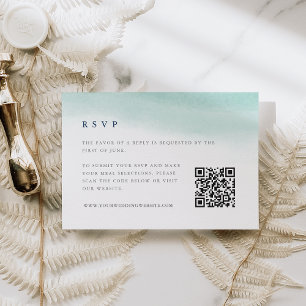 Seaglass Tides Pale Mist Green QR Code RSVP Karte