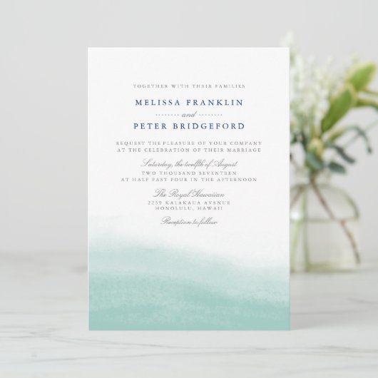 Seaglass Tides Wedding Einladung (Stehend Vorderseite)