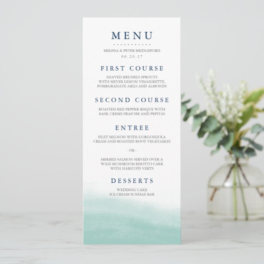 Seaglass Tides Wedding Menu Menükarte (Stehend Vorderseite)