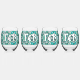 Seaglass Wedding Couple - Seine Frau hellgrün Weinglas Ohne Stiel