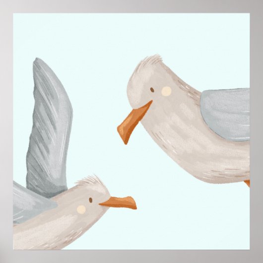 Seagull Adventures - Kinder Küstenkunst Drucken Poster (Vorne)