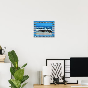 Seagull am Strand auf Felsen, Poster