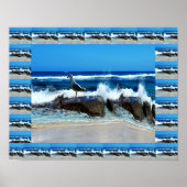 Seagull am Strand auf Felsen, Poster (Vorne)