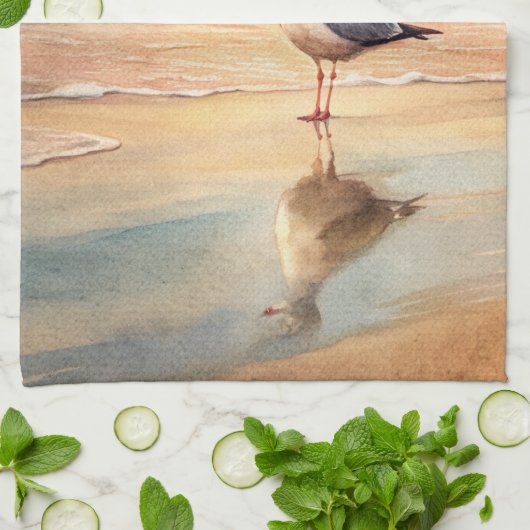 Seagull am Strand Geschirrtuch (Gefaltet)
