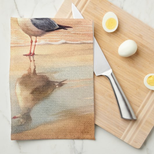Seagull am Strand Geschirrtuch (Viertel Falte)