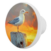 Seagull auf der Post Sunset Over the Ocean Art Keramikknauf (Rechts)