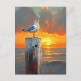 Seagull auf der Post Sunset Over the Ocean Art Postkarte