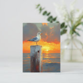 Seagull auf der Post Sunset Over the Ocean Art Postkarte (Stehend Vorderseite)