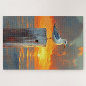 Seagull auf einem Pole Sunset Puzzle (Horizontal)