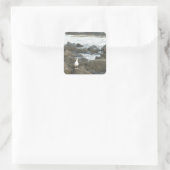 Seagull auf Felsen Quadratischer Aufkleber (Tasche)