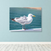 Seagull auf Geländer Ansicht Leinwand drucken (Insitu (Holzboden))