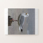 Seagull auf Post beim Schnee Puzzle (Horizontal)