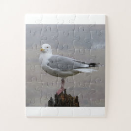 Seagull auf Post beim Schnee Puzzle