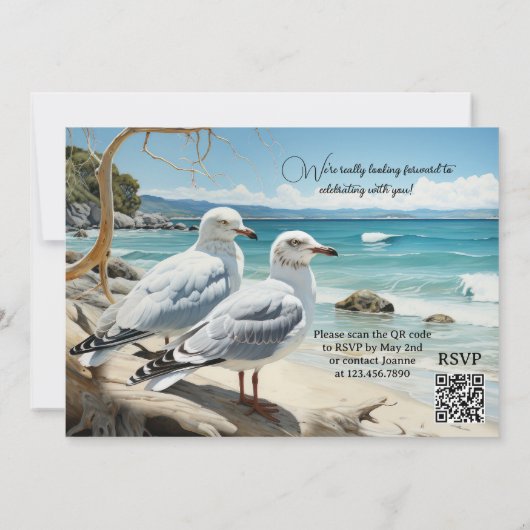 Seagull Beach Adventure auf einer Hochzeit Einladung (Rückseite)