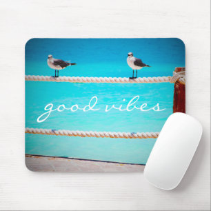 Seagull Beach Birds Foto Good Vibes Zitat Script Mousepad
