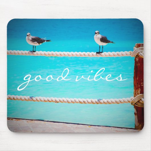 Seagull Beach Birds Foto Good Vibes Zitat Script Mousepad (Vorne)