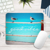 Seagull Beach Birds Foto Good Vibes Zitat Script Mousepad
