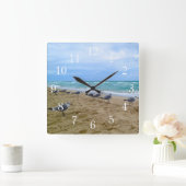 Seagull Beach Clock Quadratische Wanduhr (Zuhause)
