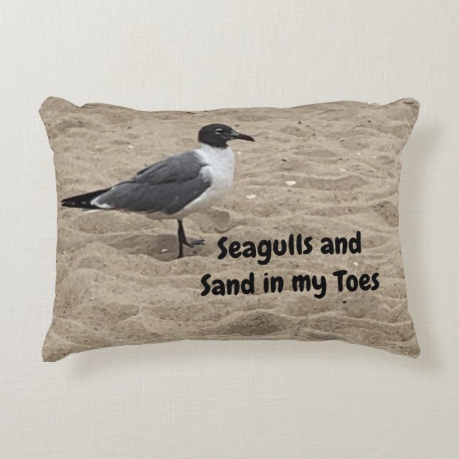 Seagull, Beach Sand, Beach Life, Beach Scene Dekokissen (Vorderseite)