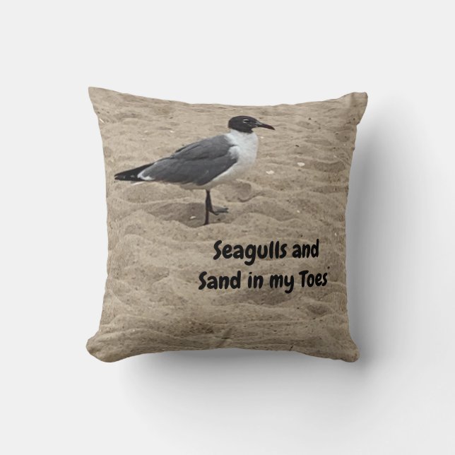 Seagull, Beach Sand, Beach Life, Beach Scene Kissen (Vorderseite)