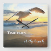 Seagull Beach Sunset Wall Clock Quadratische Wanduhr (Vorderseite)