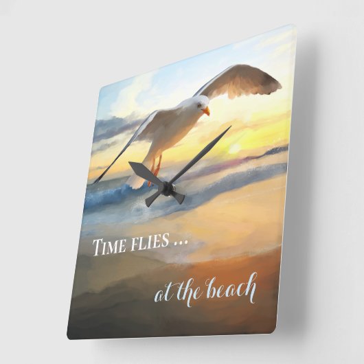 Seagull Beach Sunset Wall Clock Quadratische Wanduhr (Winkel)