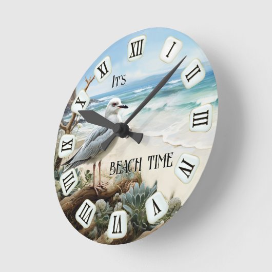 Seagull Beach Time Runde Wanduhr (Winkel)